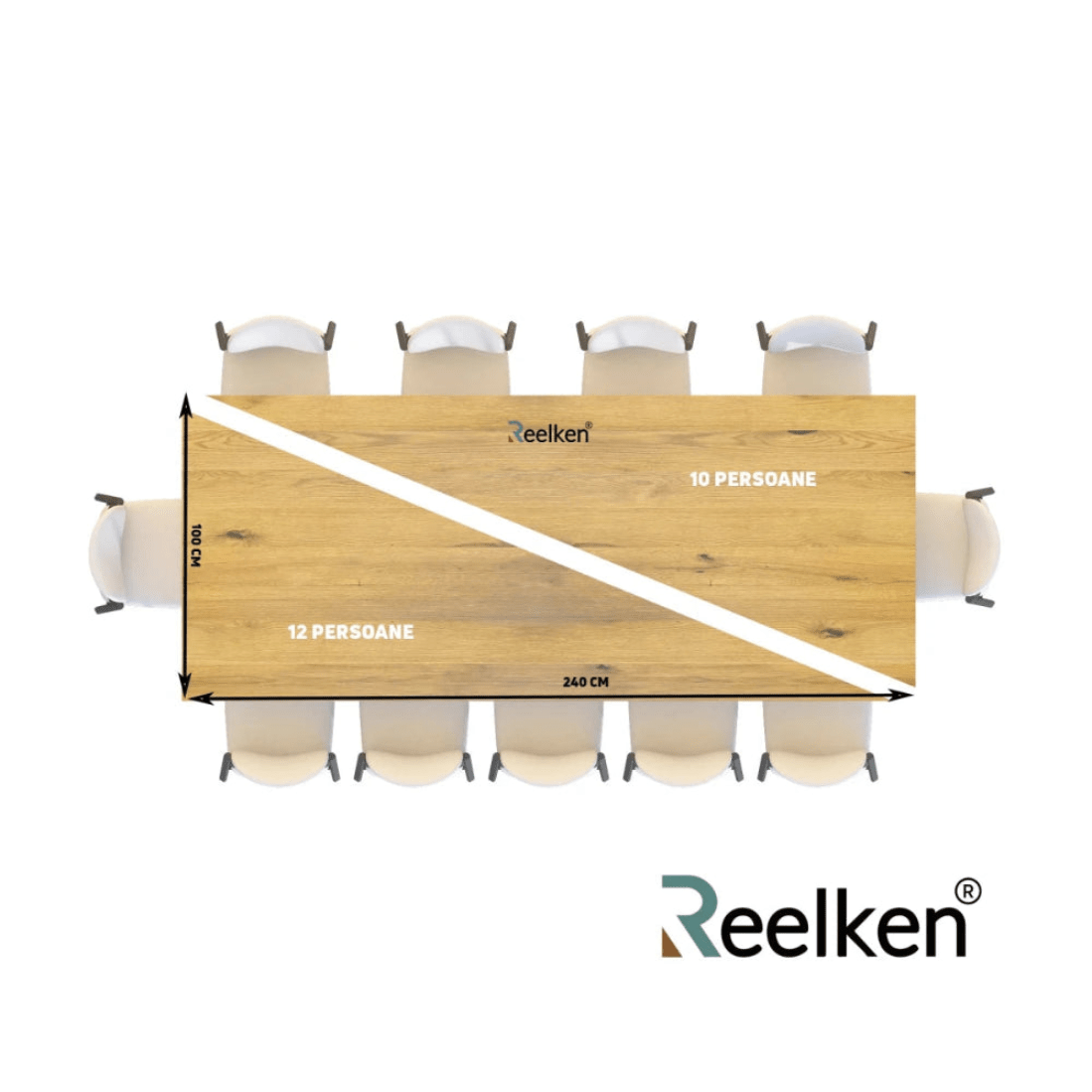 Eichentisch im klassischen Stil – 10 Personen - 240x100x2,6cm
