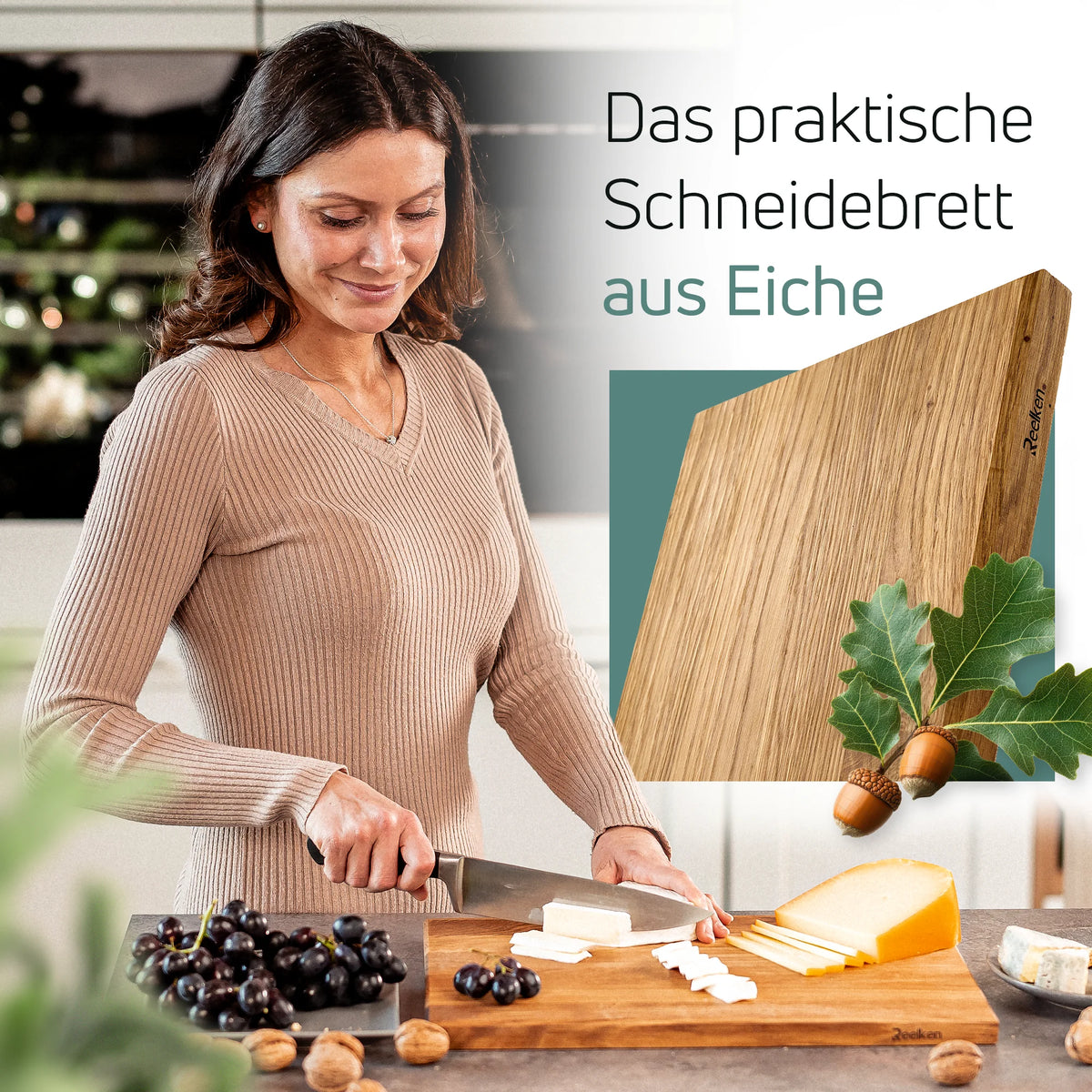Professionelles Schneidebrett aus Eichenholz, 30 x 40 x 2 cm