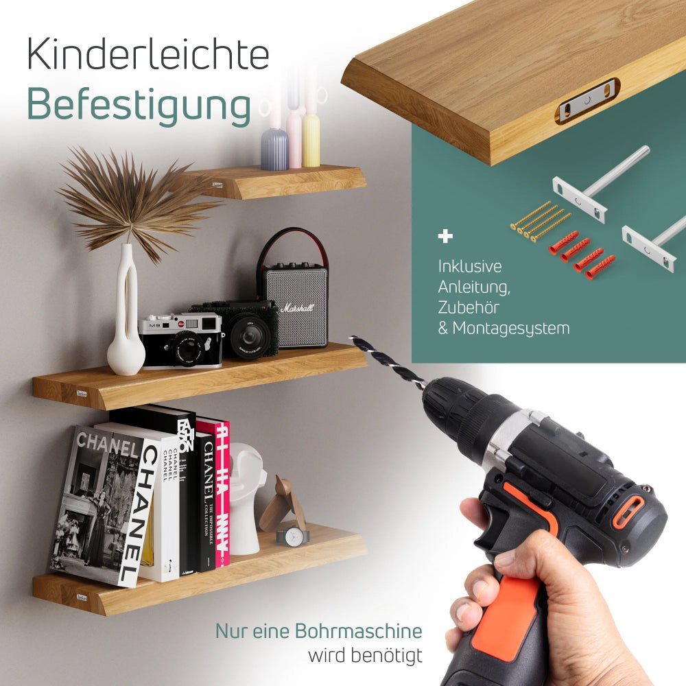 Regal aus massiver Eiche – natürliche Kanten 60x22x4 cm
