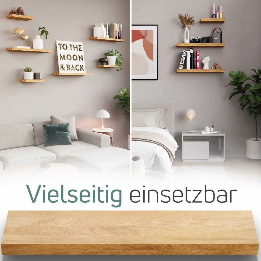 Massivholzregal aus Eiche - gerade Kanten 120x22x4 cm