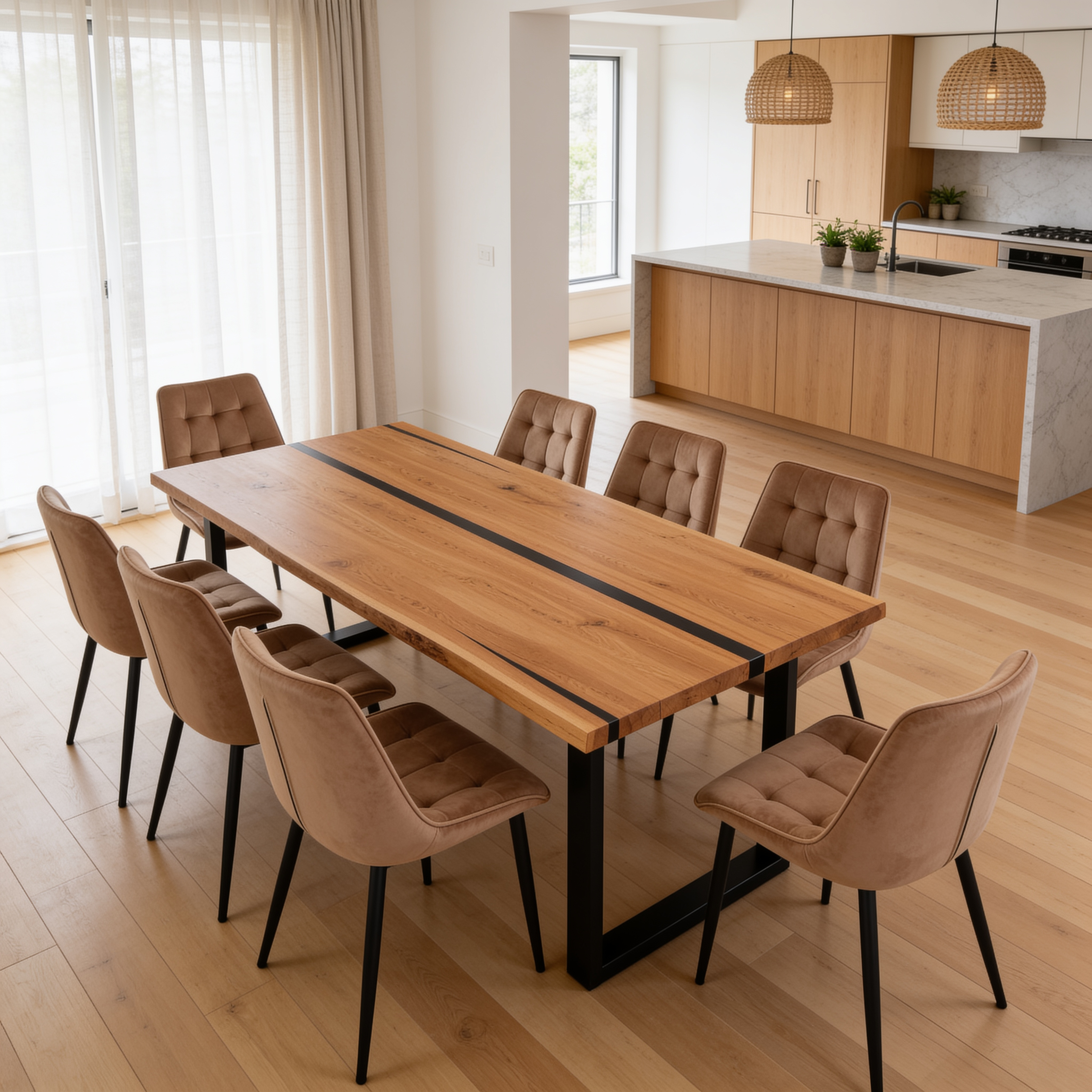 Eichentisch mit Harz – rustikales Modell für 8 Personen – 200x100x4 cm