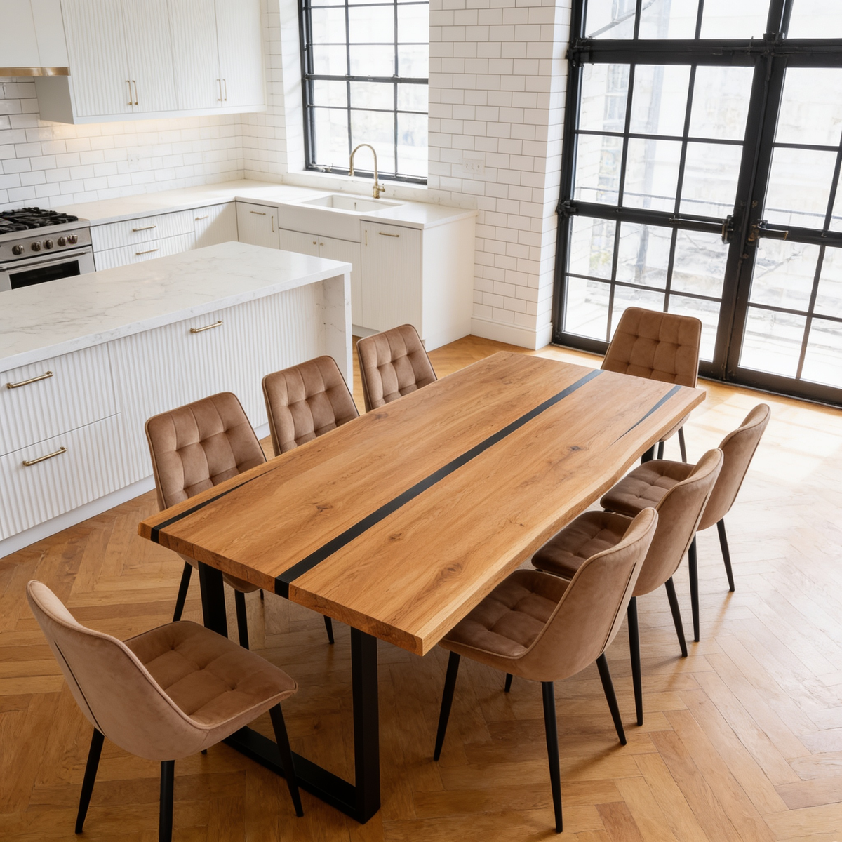 Eichentisch mit Harz – rustikales Modell für 8 Personen – 200x100x4 cm