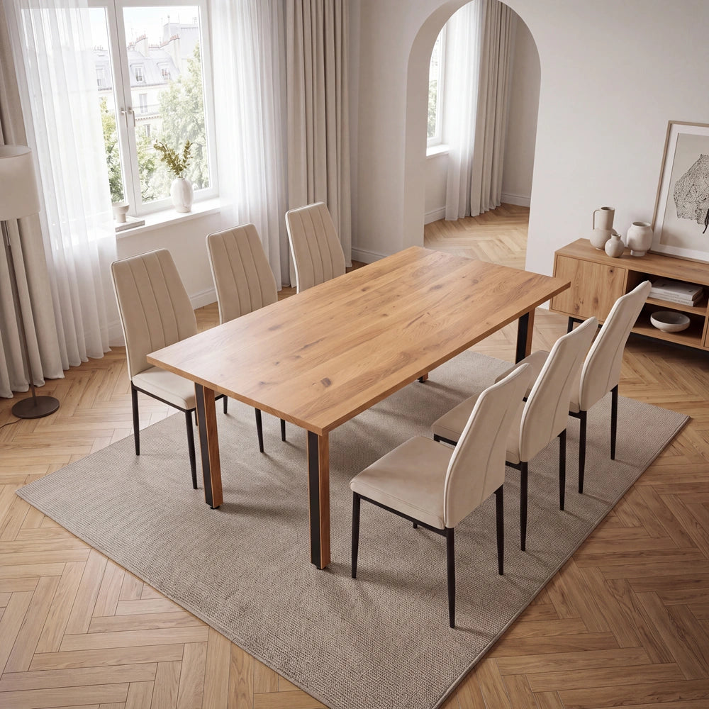 Eichenholztisch im klassischen Stil – für 6 Personen – 180x85x2,6 cm