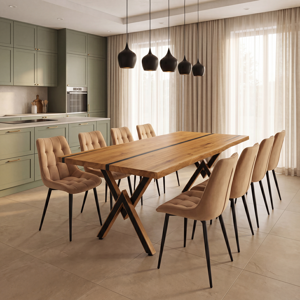 Eichentisch mit Harz – rustikales Modell für 8 Personen – 200x100x4 cm