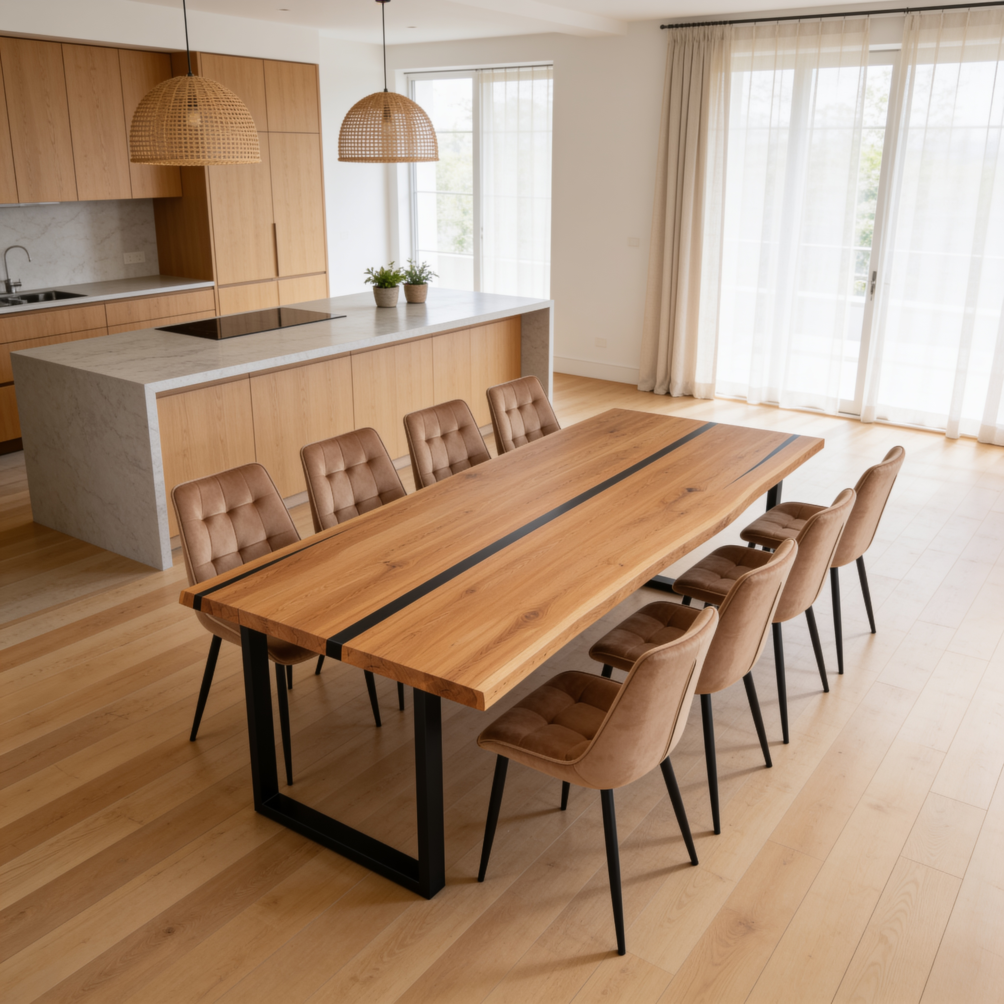 Eichentisch mit Harz – rustikales Modell für 8 Personen – 200x100x4 cm