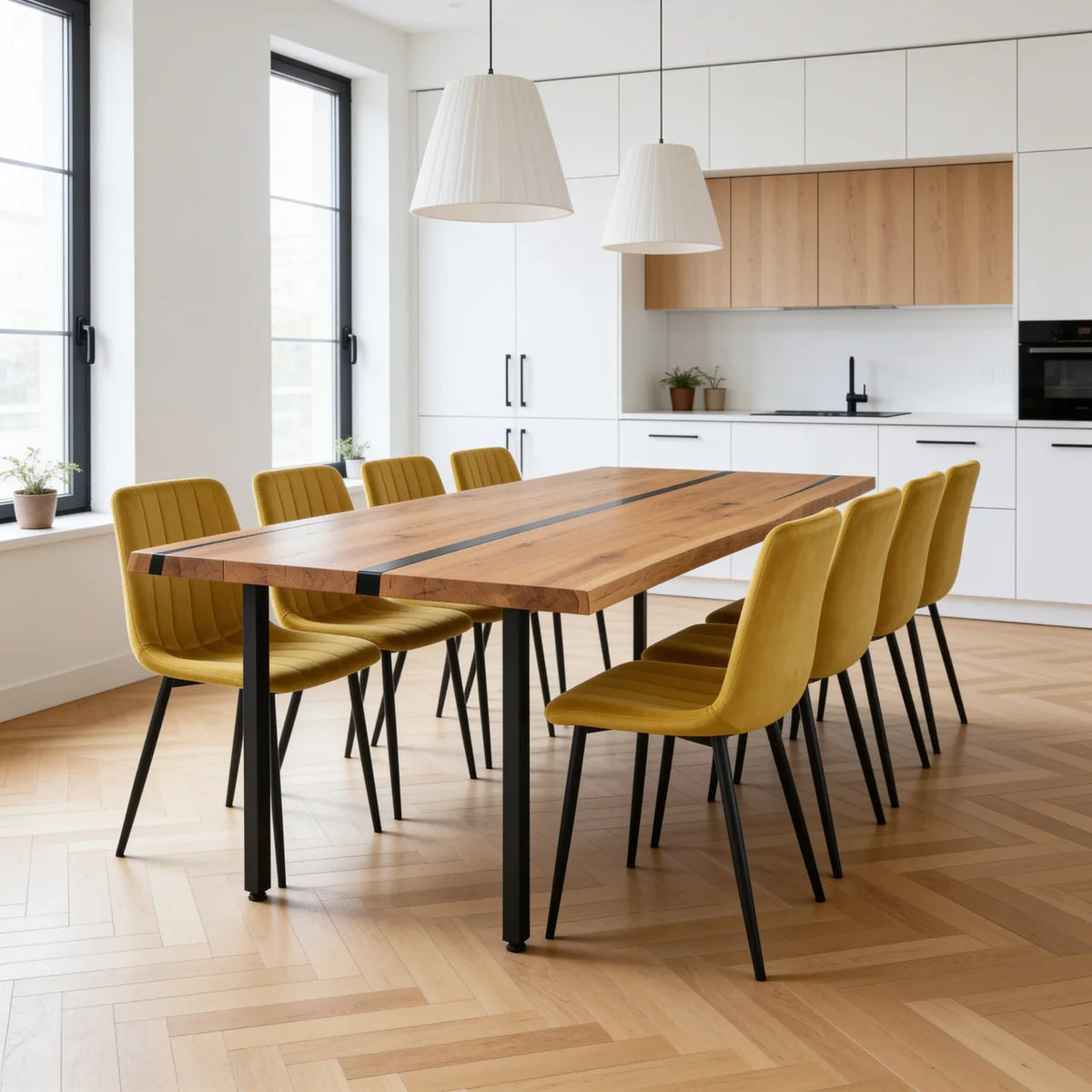 Eichentisch mit Harz – rustikales Modell für 8 Personen – 200x100x4 cm