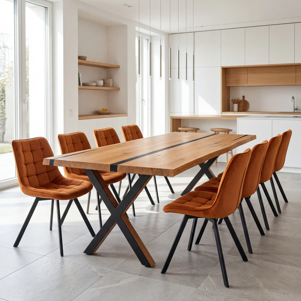 Eichentisch mit Harz – rustikales Modell für 8 Personen – 200x100x4 cm