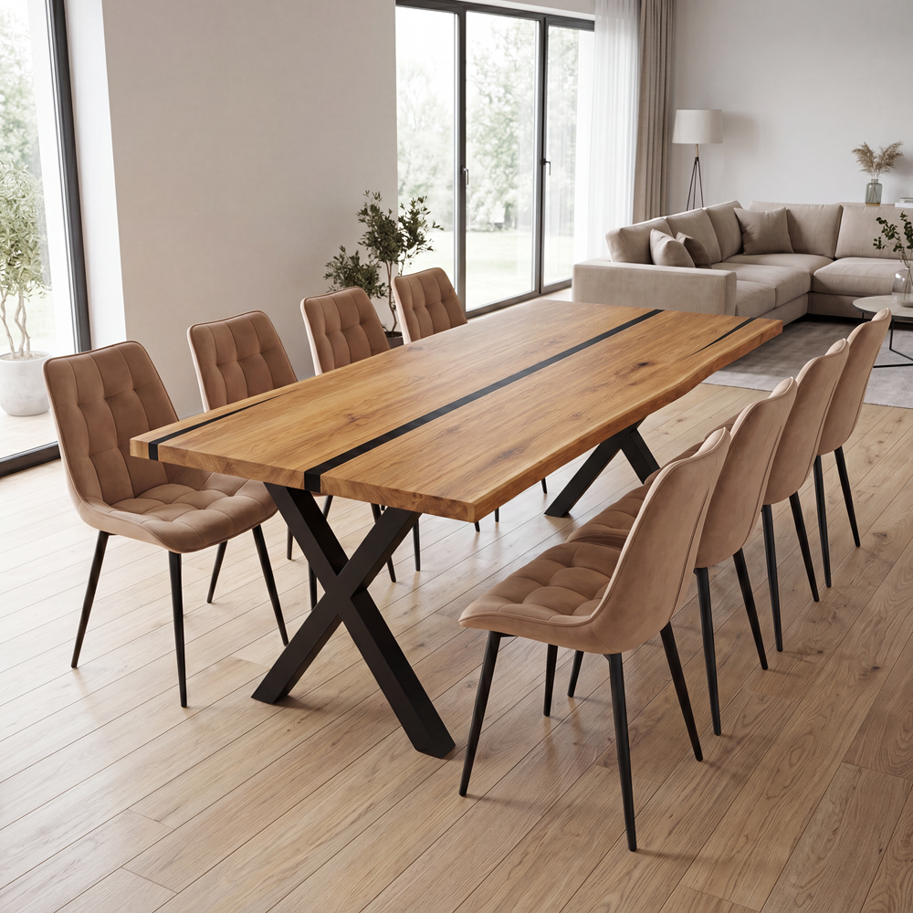 Eichentisch mit Harz – rustikales Modell für 8 Personen – 200x100x4 cm