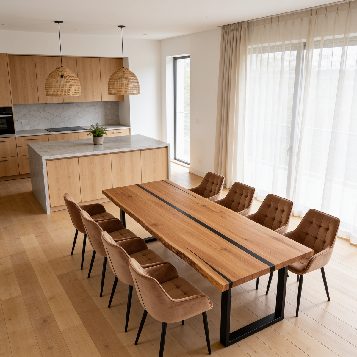 Eichentisch mit Harz – rustikales Modell für 8 Personen – 200x100x4 cm