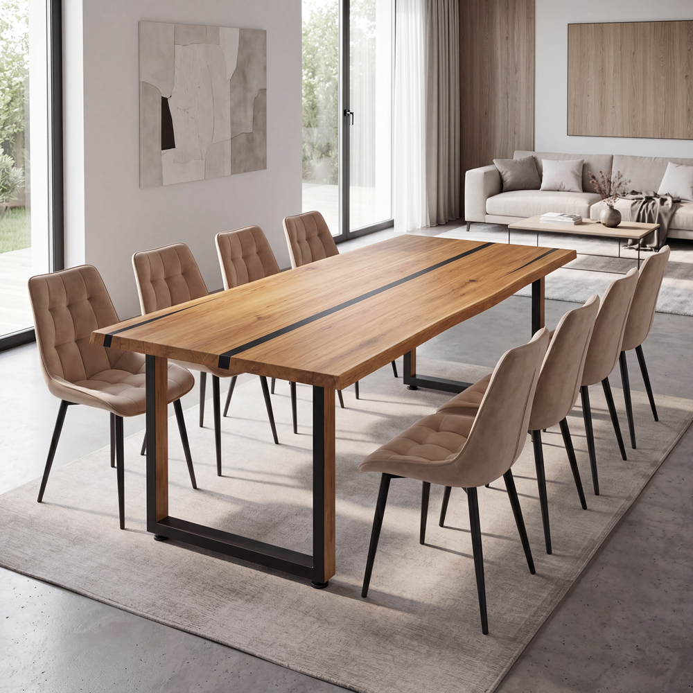 Eichentisch mit Harz – rustikales Modell für 8 Personen – 200x100x4 cm