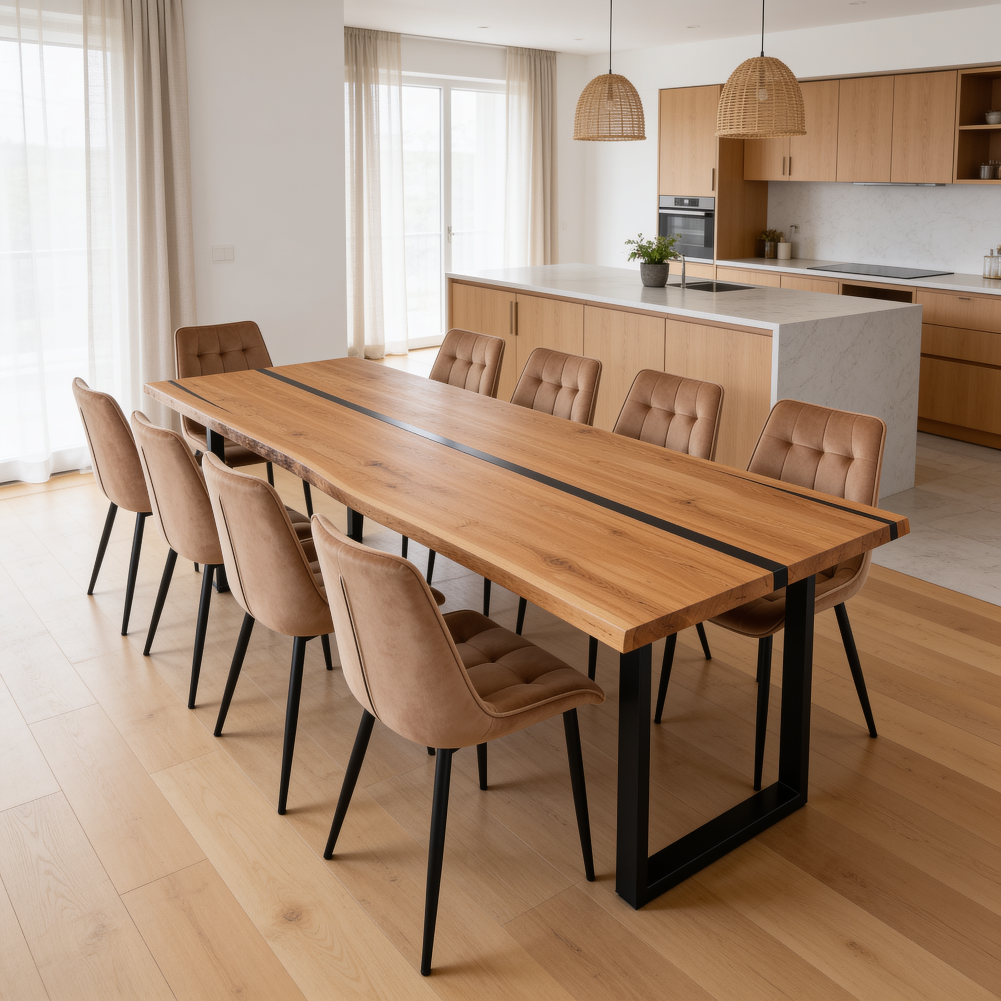 Eichentisch mit Harz – rustikales Modell für 8 Personen – 200x100x4 cm