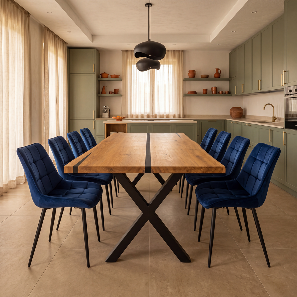 Eichentisch mit Harz – rustikales Modell für 8 Personen – 200x100x4 cm