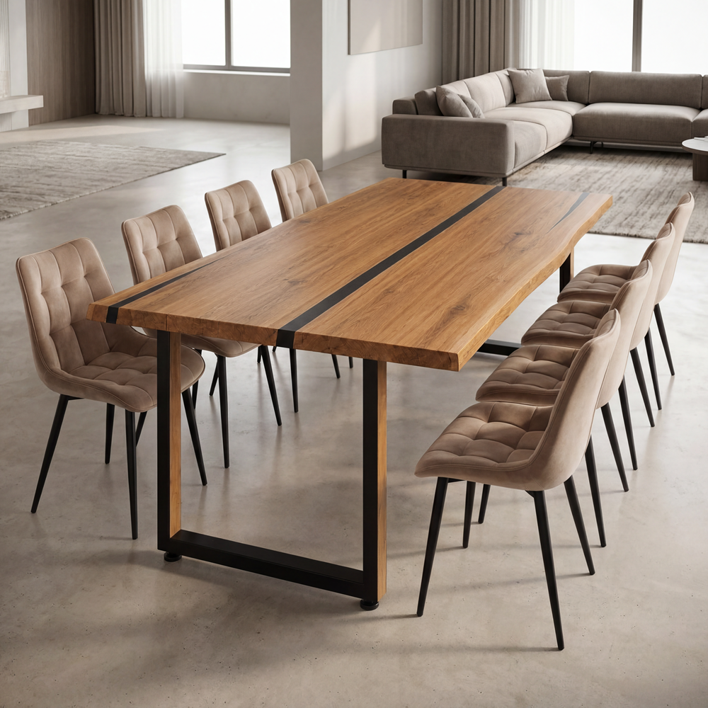 Eichentisch mit Harz – rustikales Modell für 8 Personen – 200x100x4 cm