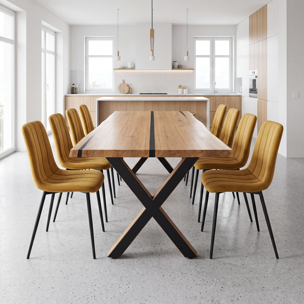 Eichentisch mit Harz – rustikales Modell für 8 Personen – 200x100x4 cm