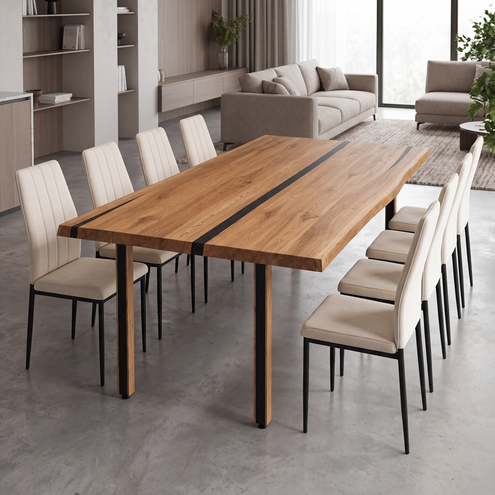 Eichentisch mit Harz – rustikales Modell für 8 Personen – 200x100x4 cm