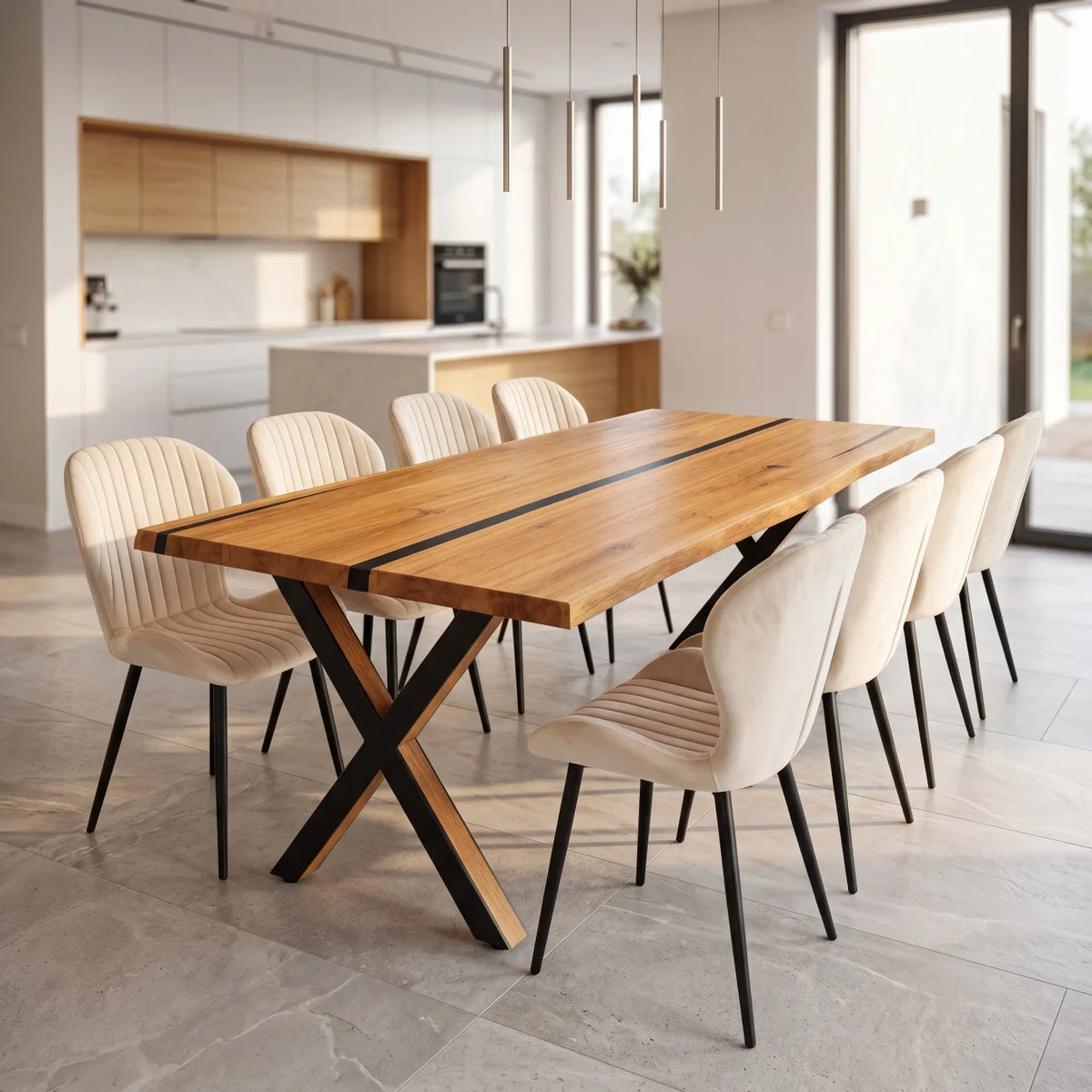 Eichentisch mit Harz – rustikales Modell für 8 Personen – 200x100x4 cm