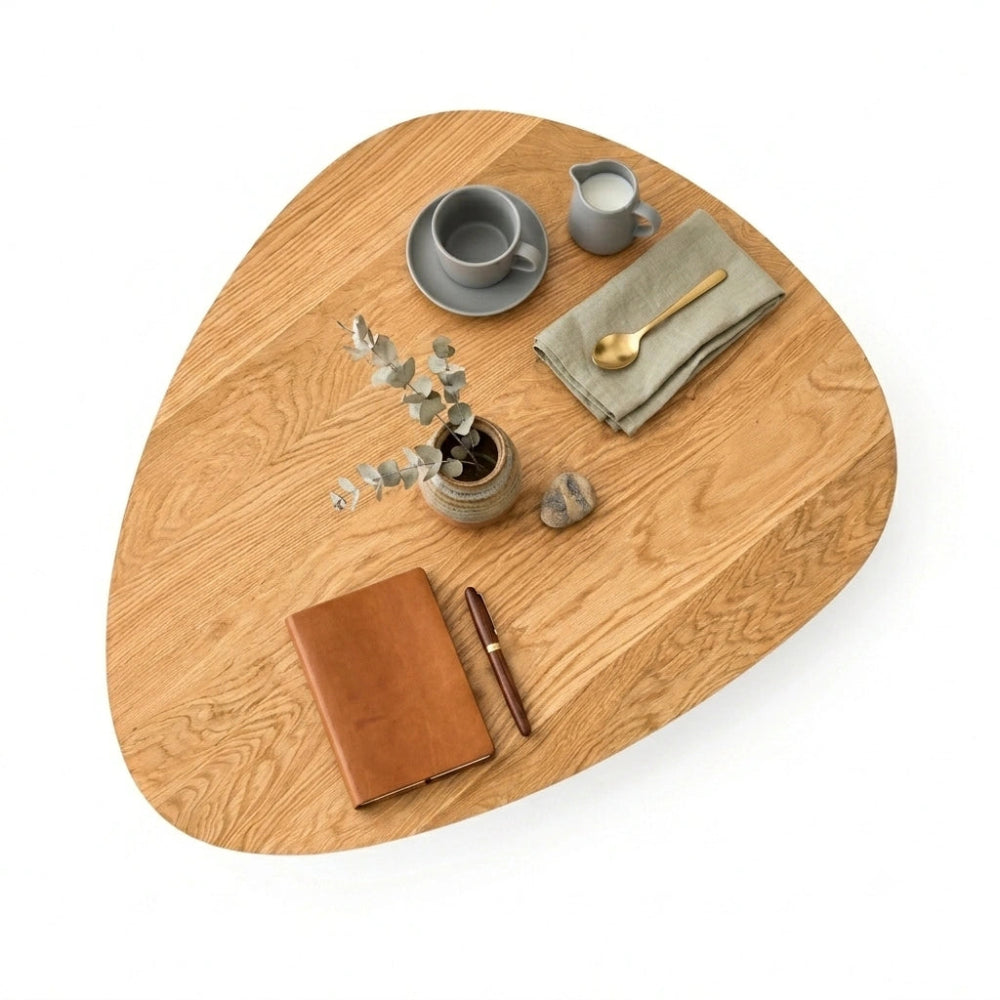 Ovaler Couchtisch aus massivem Eichenholz – 48x50x2,6 cm