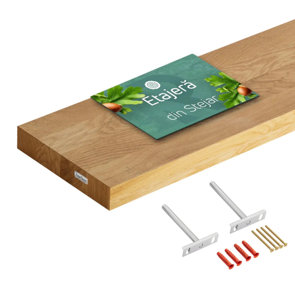 Etajera lucrata manual lemn masiv, din Stejar - margini drepte 120x22x4 cm - Reelken