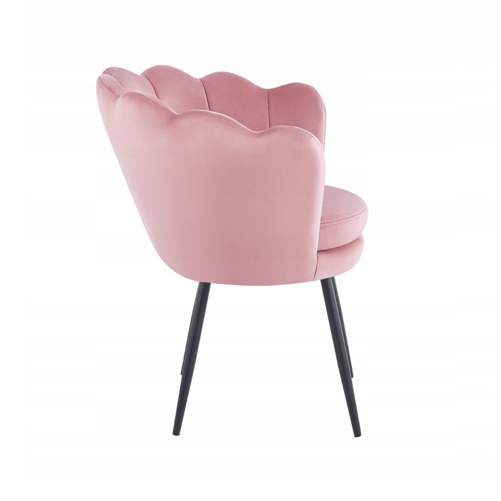 Fotoliu tapitat tip scoica din catifea roz, design modern Glamour, picioare metalice negre, 78x78 cm - Reelken