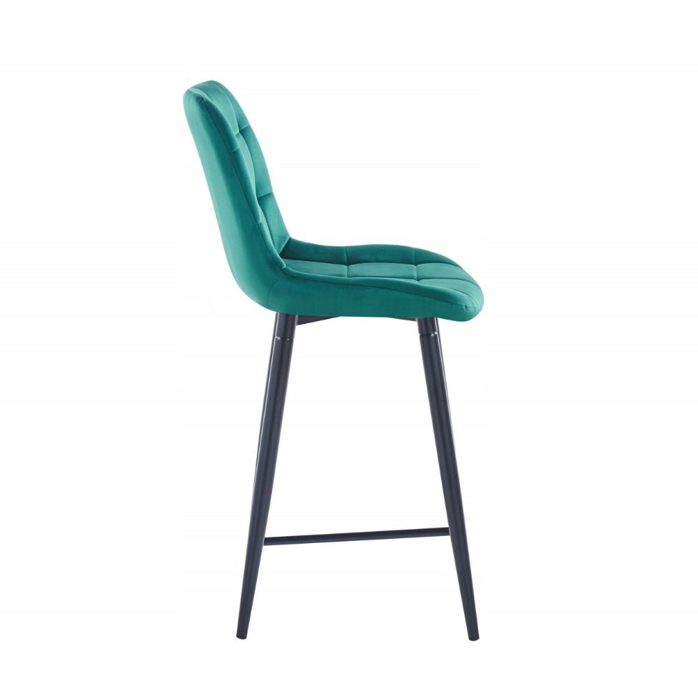 Scaun de bar (hoker), tapiterie catifea verde, cadru metalic negru, 90 cm - Reelken