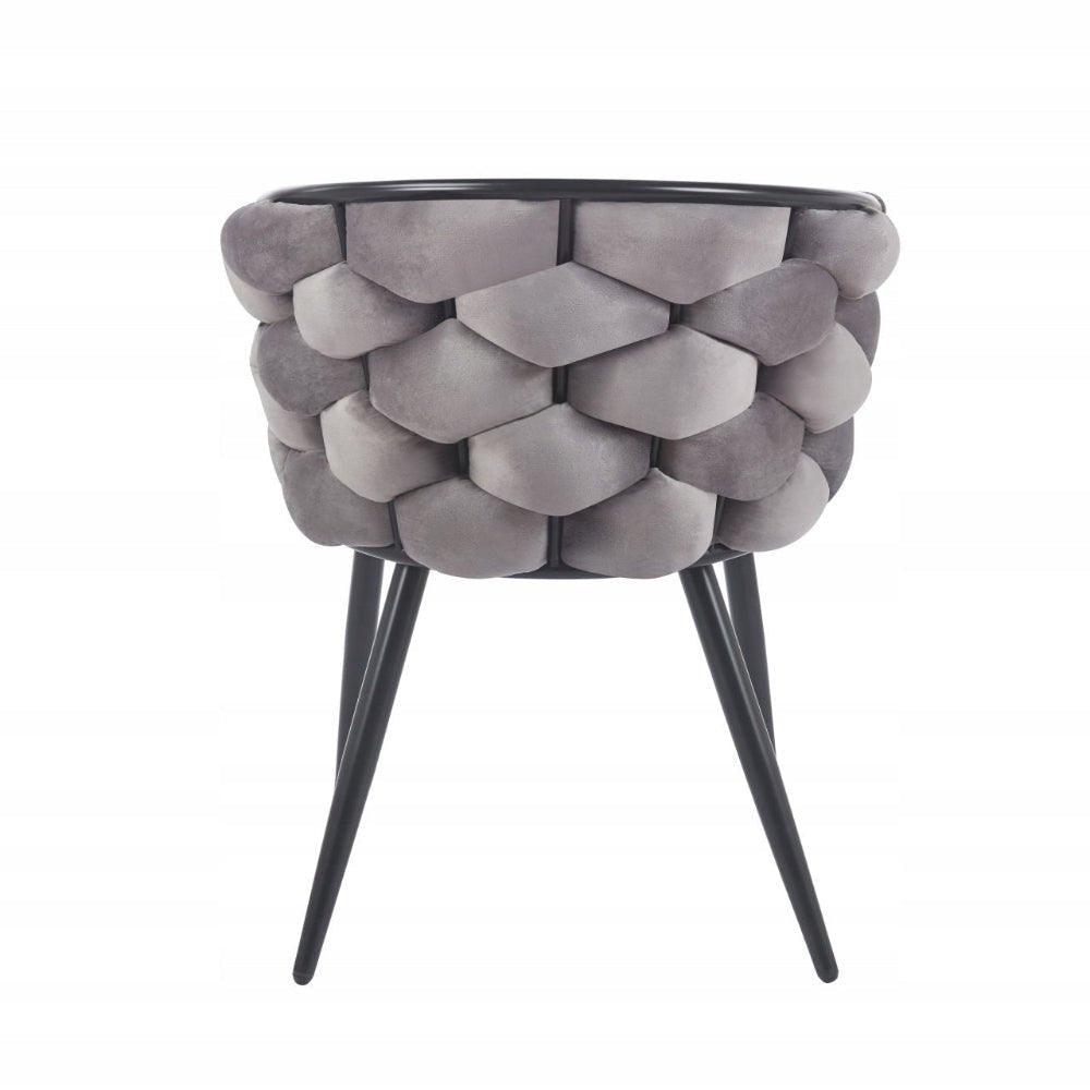 Scaun din catifea velvet impletita, gri, cadru metalic negru, pentru dining/sufragerie, 78 cm - Reelken