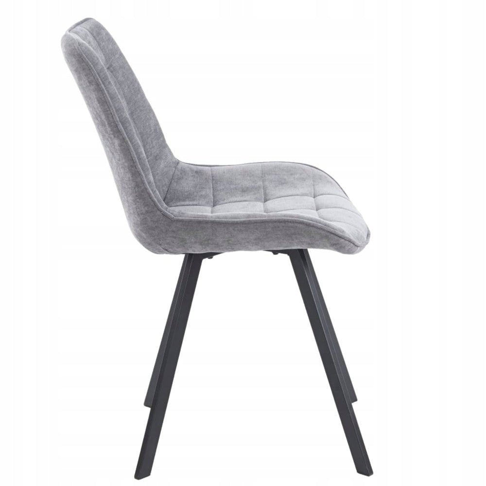 Scaun tapitat, catifea gri matlasata, stil loft/modern glamour, picioare metalice negre mate - Reelken