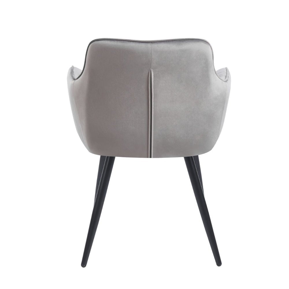 Scaun tapitat cu catifea, culoare gri, cu cotiere si spatar matlasat, stil modern/glamou, picioare metalice negre, 85 cm, - Reelken
