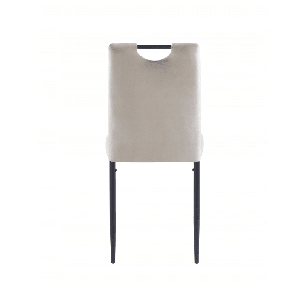 Scaun tapitat din catifea bej deschis, cu maner pe spatar, picioare metalice negre, pentru living/birou, 92 cm - Reelken