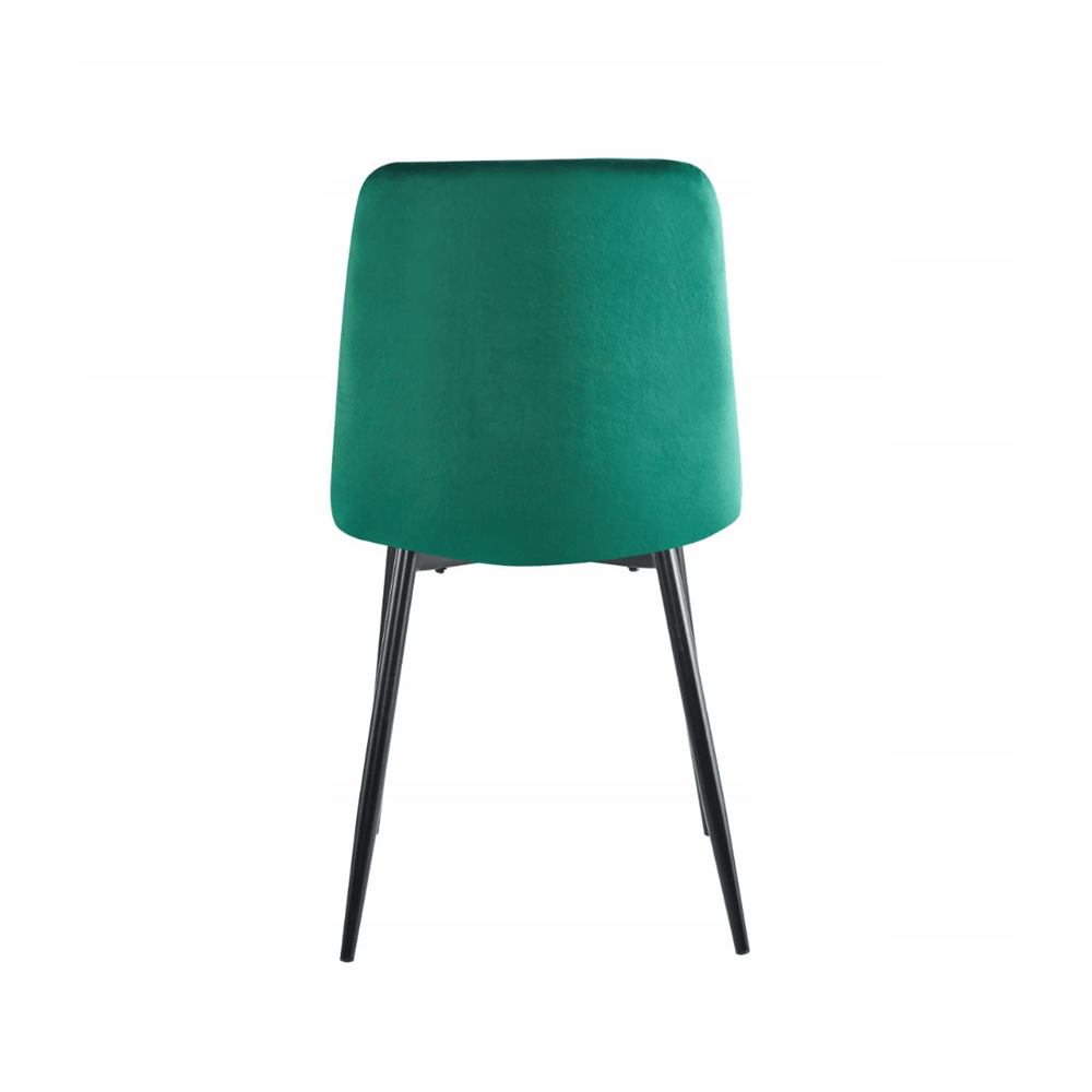 Scaun tapitat din catifea verde, spatar matlasat, picioare metalice negre, pentru dining/birou, 87 cm - Reelken