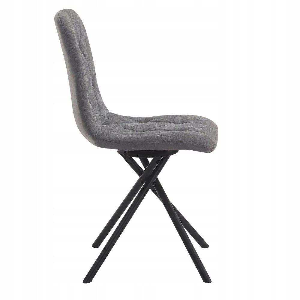Scaun tapitat rotativ 360°, tesatura gri antracit, picioare metalice tip cruce, pentru living si dining, 88 cm - Reelken