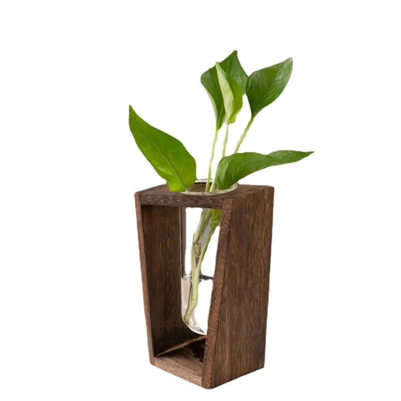 Vaza din sticla si lemn model nordic – design simplu si elegant pentru flori - Reelken